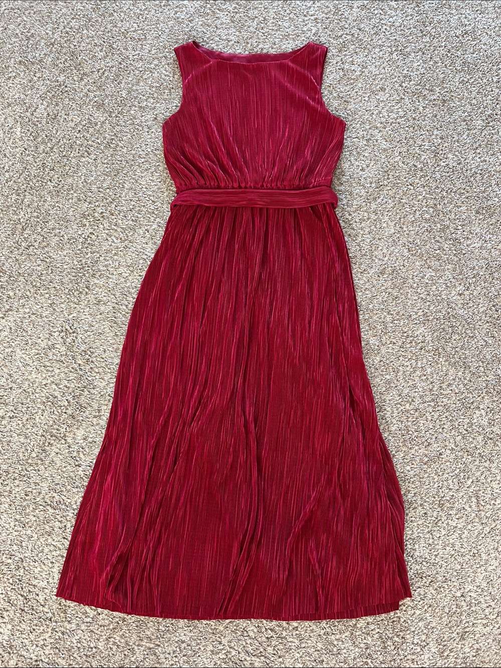 Anne Klein Red Sleeveless Pleated Midi Dress